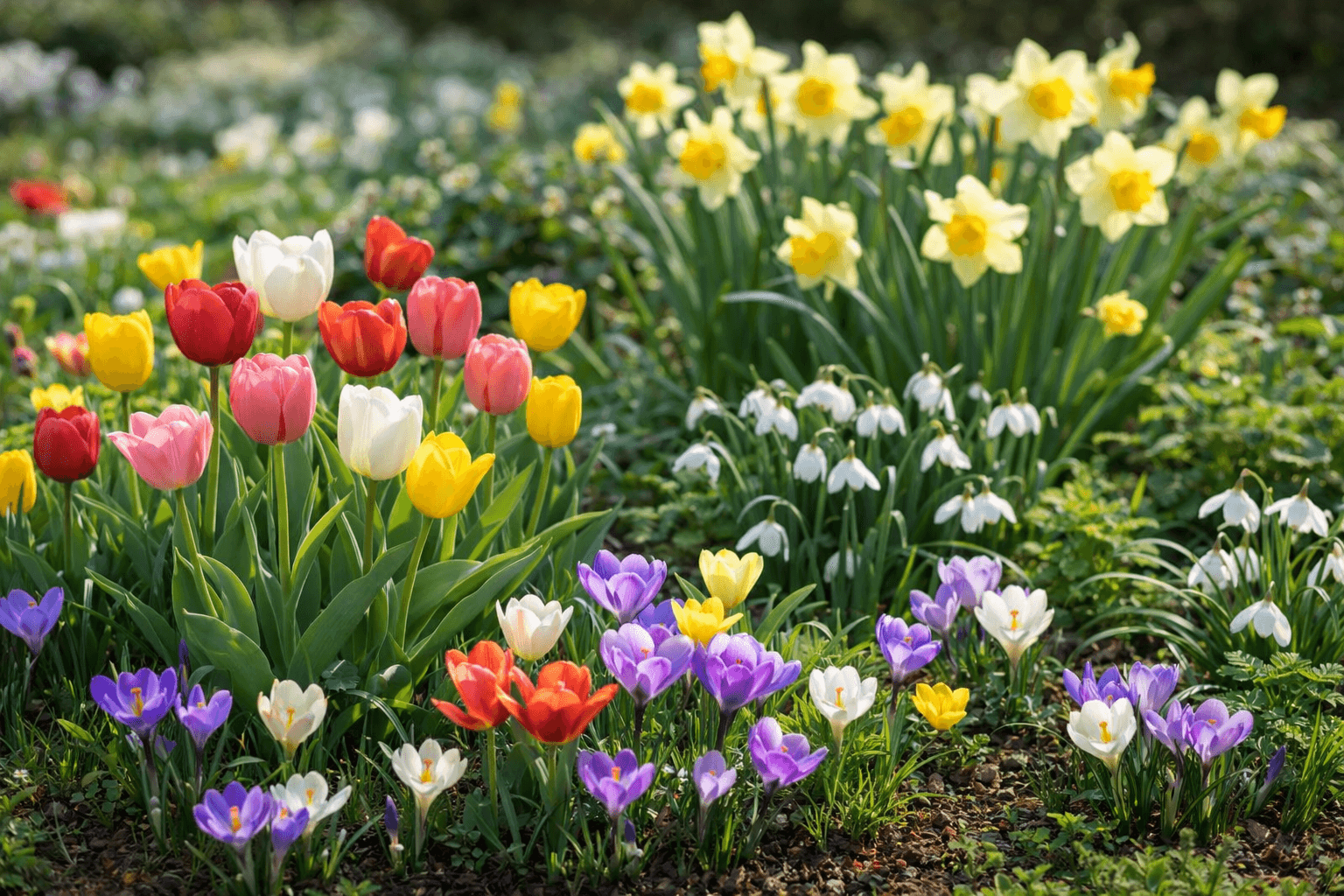 Frühblüher im Garten – Krokusse und Schneeglöckchen