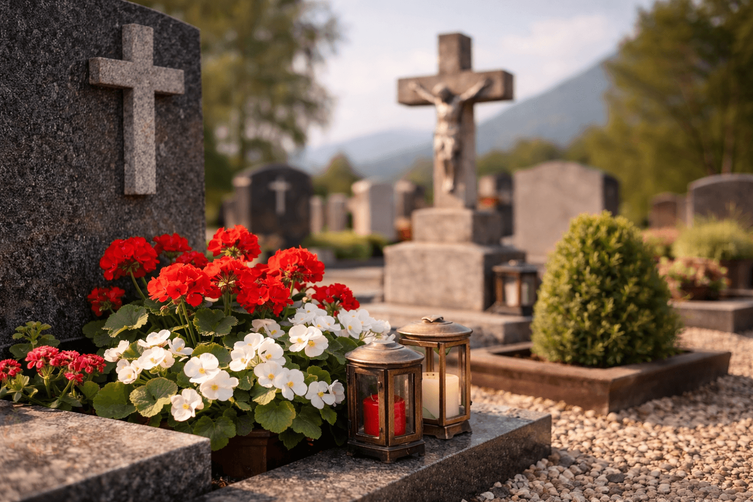 Grabbepflanzung im Sommer mit hitzeresistenten Blumen