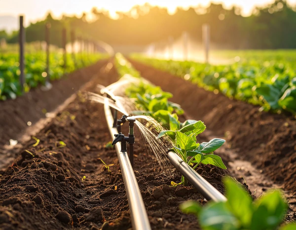 Tropfbewässerungssystem in einem Gemüsebeet