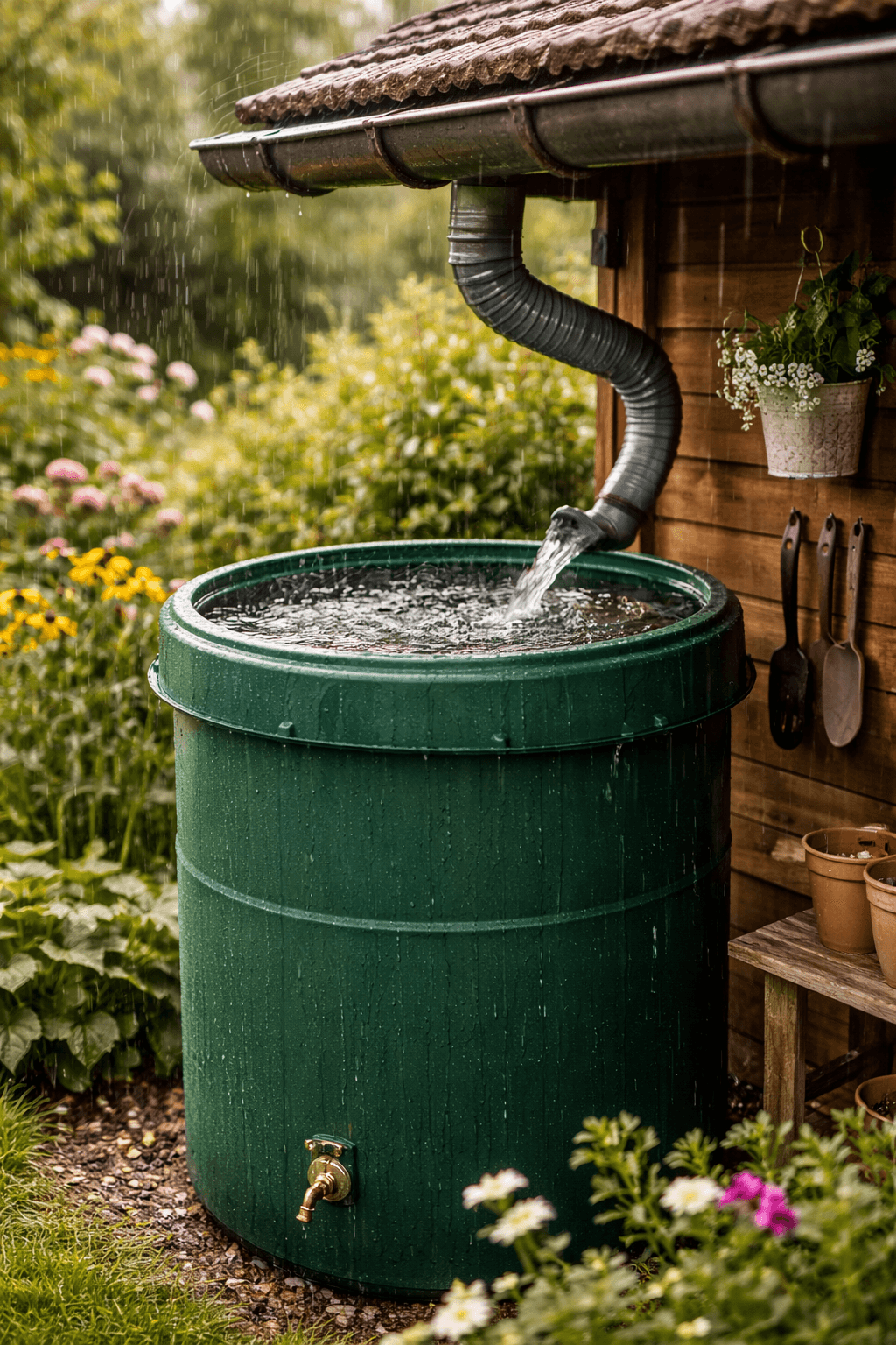 Regentonne im Garten - nachhaltige Bewässerung mit Regenwasser
