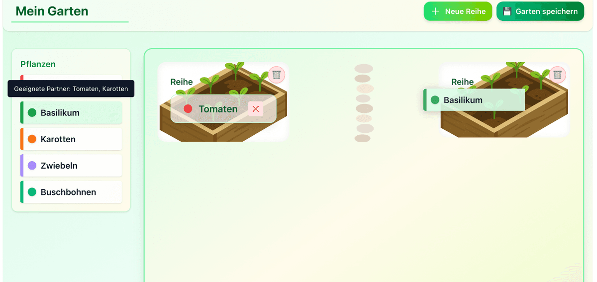 Drag and Drop Funktion im Beetplaner