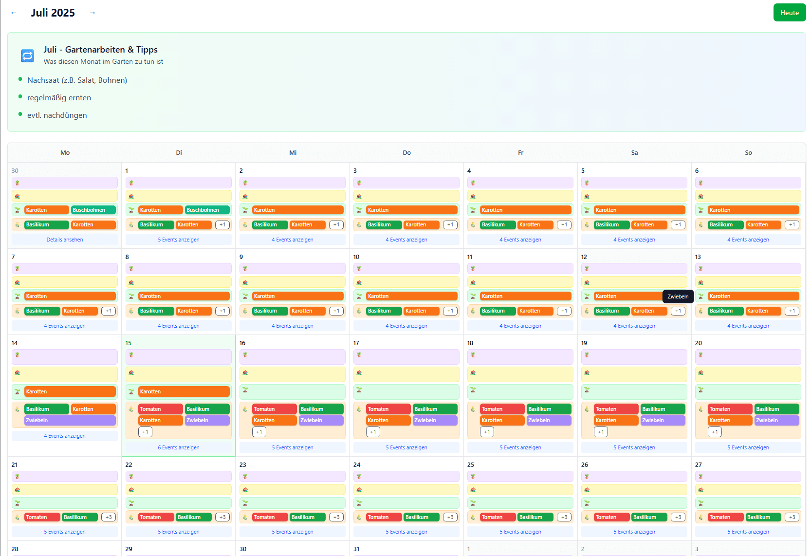 Monatsansicht im Kalender