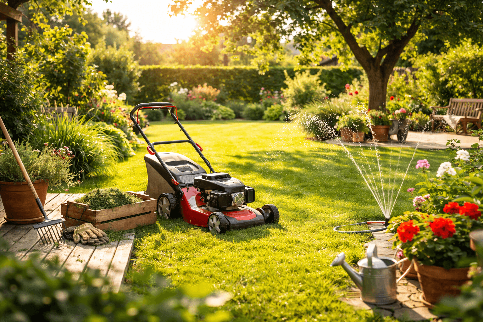 Rasenpflege im Sommer – Mähen und Gießen