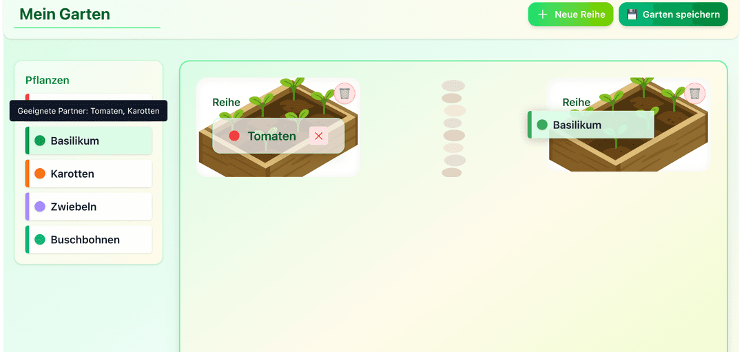 Drag and Drop Funktion im Beetplaner