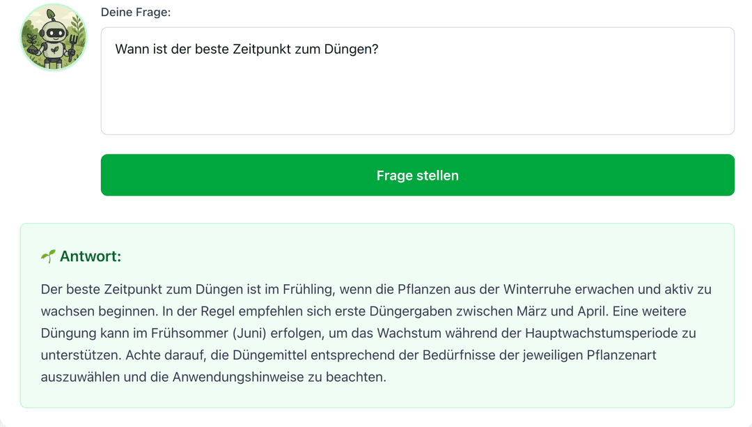 KI-Gartenhelfer antwortet maßgeschneidert auf Gartenfragen