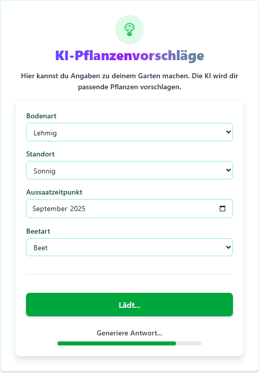 Beispiel für KI-Eingabe der Beetbedingungen